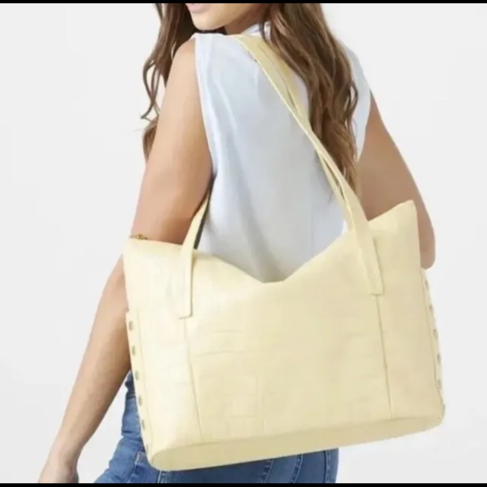 Hammitt Addie Large Zippered Leather Tote Sunstruck Yellow Crocco